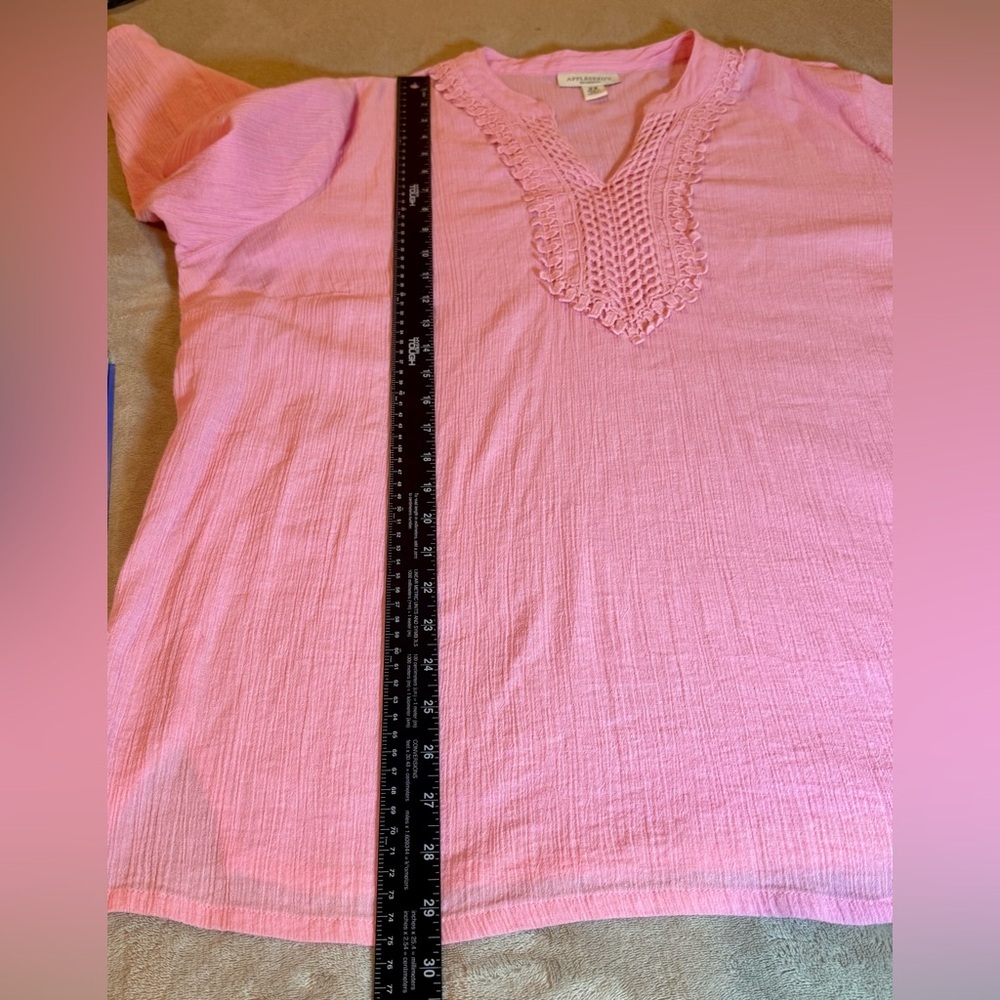 Appleseeds Pink Tunic w/Embroidered Lace Yoke Fabric Natural Wrinkle Size 2X - Picture 11 of 11